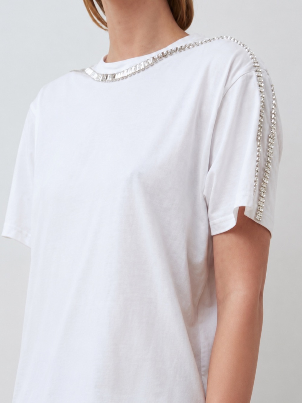 Collina Strada - White Short Sleeve T-Shirt Crystals Rhinestones - Size Medium